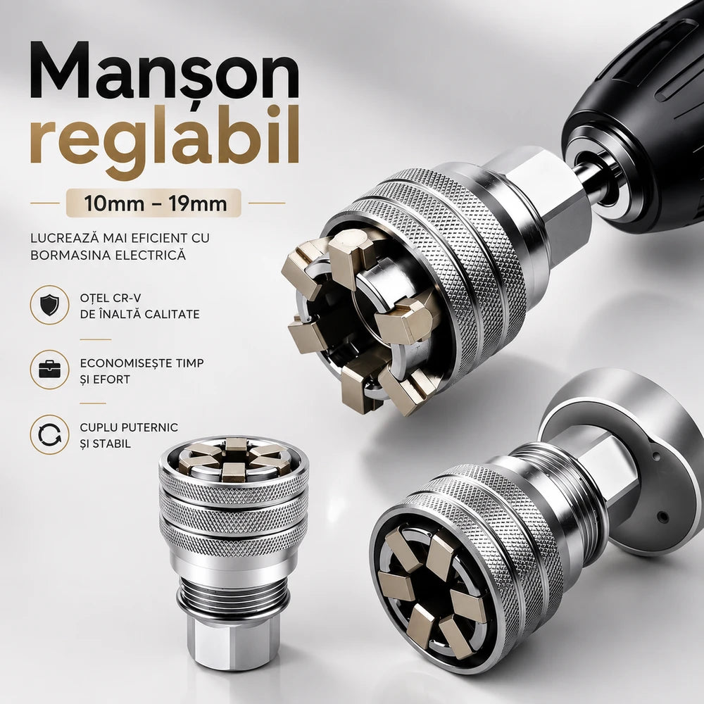 Adaptor Cheie Tubulară Universală (10 mm - 19 mm) + CADOU Extensie Adaptor