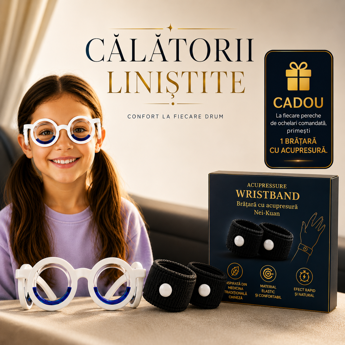 Ochelari Anti-Rău de Mișcare + Brătară cu acupresură Nei-Kuan